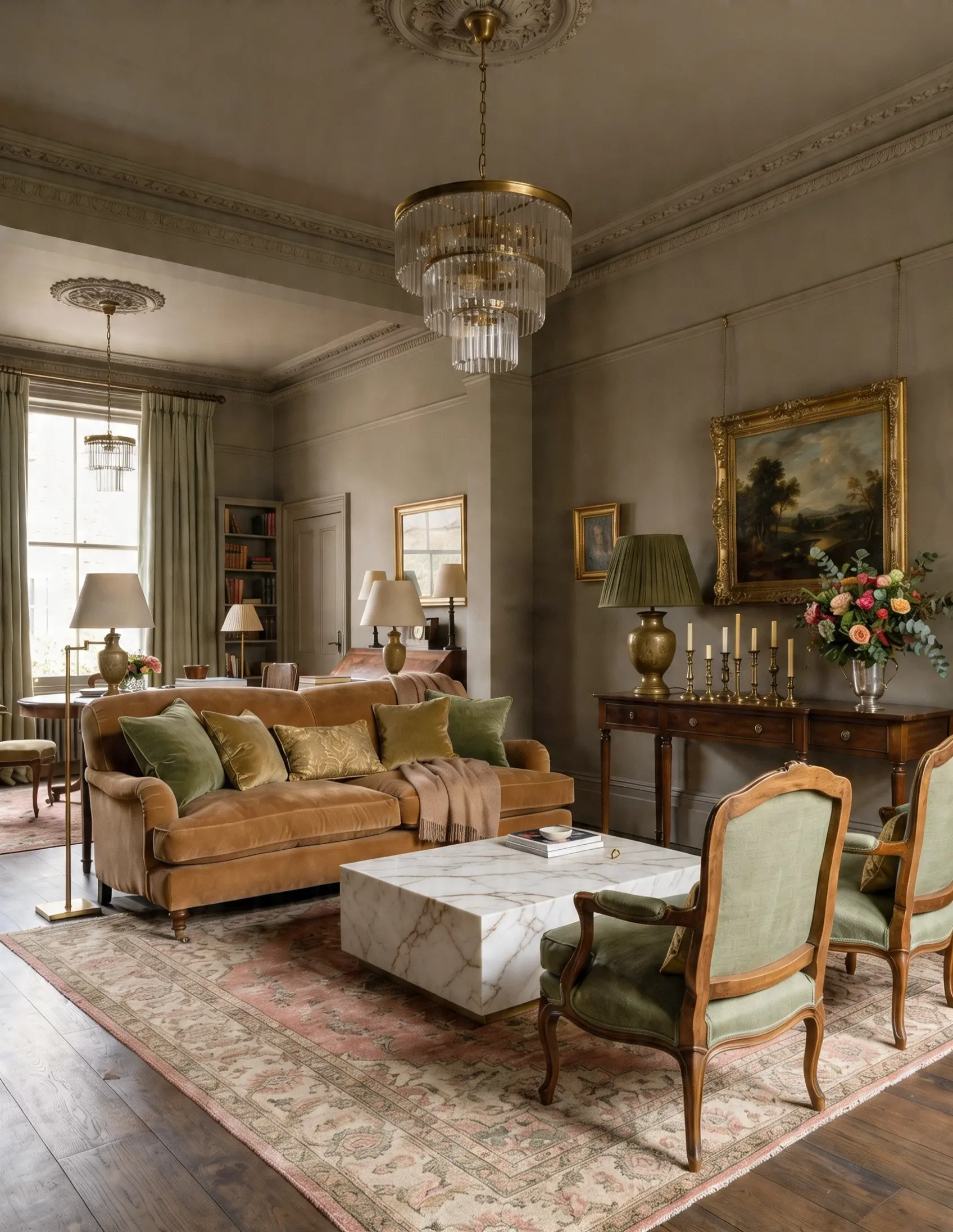 A balanced room composition pairing larger pieces with lighter ones