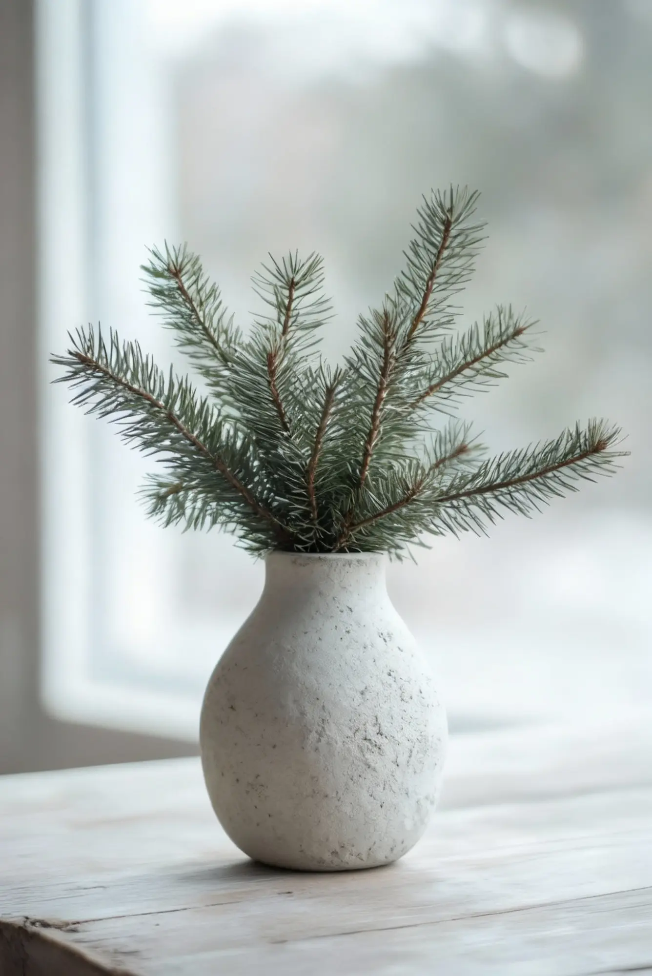 A winter palette anchored by warm woods, candlelight, and natural foliage