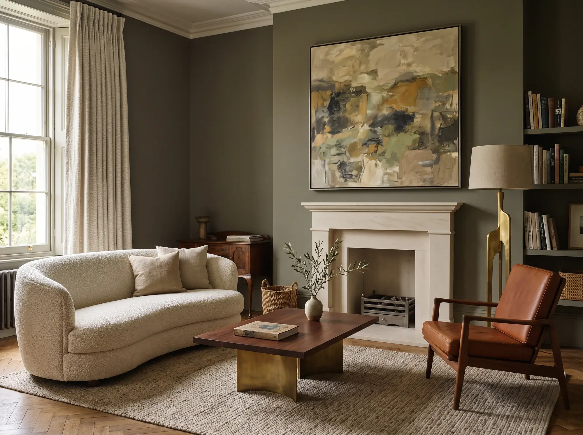 A living room with a clear focal point creating visual order without everything matching